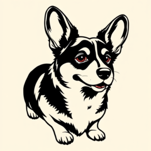 Black Ink Corgi Tattoo