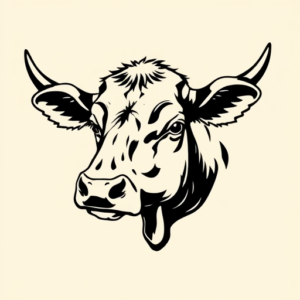 Black Ink Cow Tattoo