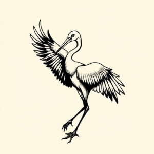 Black Ink Crane Tattoo