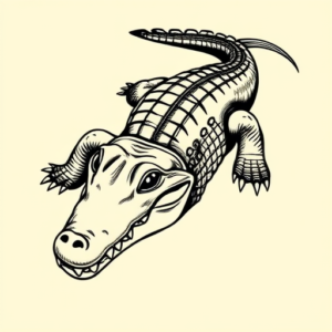 Black Ink Crocodile Tattoo