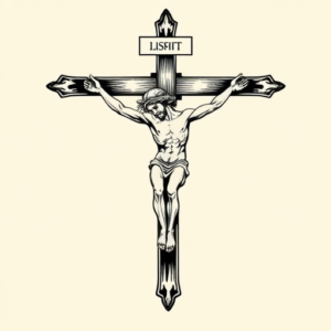 Black Ink Crucifix Tattoo