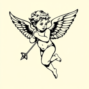 Black Ink Cupid Tattoo