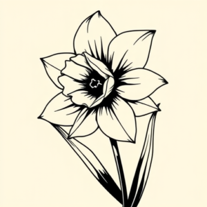 Black Ink Daffodil Tattoo