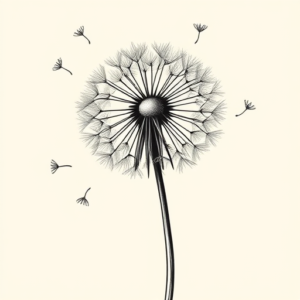 Black Ink Dandelion Tattoo