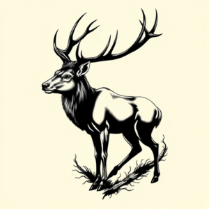 Black Ink Elk Tattoo