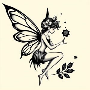 Black Ink Fairy Tattoo