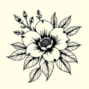 Black Ink Floral Tattoo