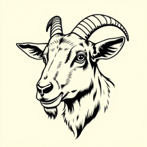 Black Ink Goat Tattoo