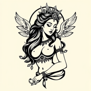 Black Ink Goddess Tattoo