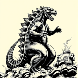 Black Ink Godzilla Tattoo
