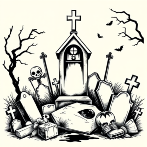 Black Ink Graveyard Tattoo