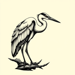 Black Ink Heron Tattoo