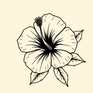 Black Ink Hibiscus Tattoo
