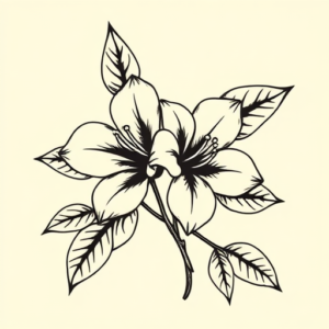 Black Ink Honeysuckle Tattoo