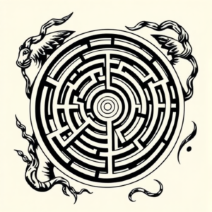 Black Ink Labyrinth Tattoo