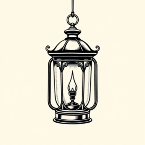 Black Ink Lantern Tattoo