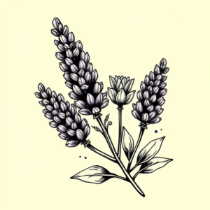 Black Ink Lavender Tattoo