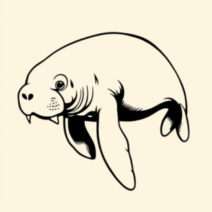 Black Ink Manatee Tattoo
