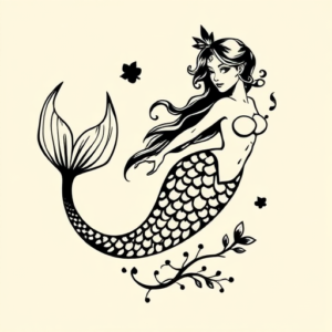 Black Ink Mermaid Tattoo