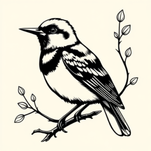 Black Ink Mockingbird Tattoo