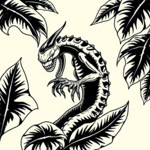 Black Ink Monstera Tattoo