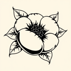 Black Ink Peach Tattoo