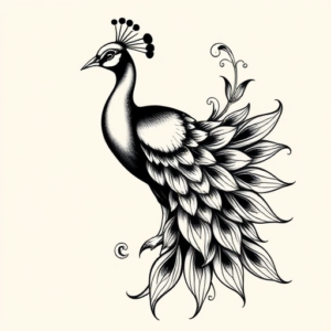 Black Ink Peacock Tattoo