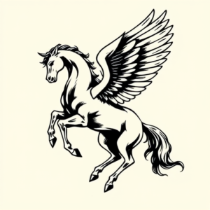 Black Ink Pegasus Tattoo