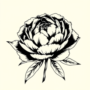 Black Ink Peony Tattoo