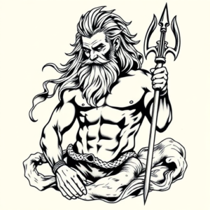 Black Ink Poseidon Tattoo
