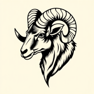 Black Ink Ram Tattoo