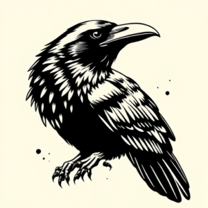 Black Ink Raven Tattoo