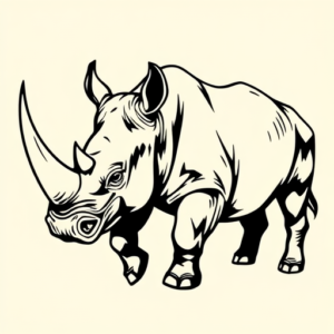 Black Ink Rhino Tattoo