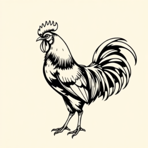 Black Ink Rooster Tattoo