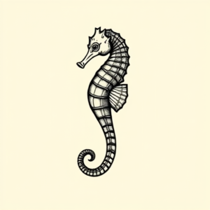 Black Ink Seahorse Tattoo