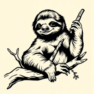 Black Ink Sloth Tattoo