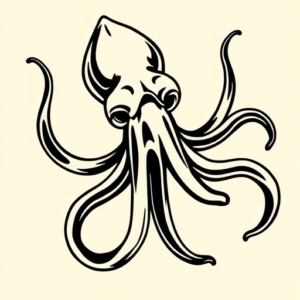 Black Ink Squid Tattoo