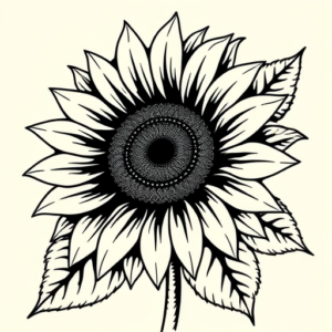 Black Ink Sunflower Tattoo
