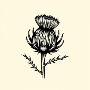 Black Ink Thistle Tattoo