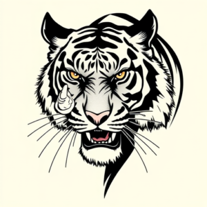 Black Ink Tiger Tattoo