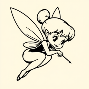Black Ink Tinkerbell Tattoo