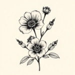 Black Ink Wildflower Tattoo