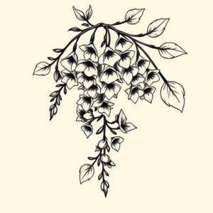 Black Ink Wisteria Tattoo