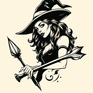 Black Ink Witch Tattoo