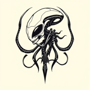 Blackwork Alien Tattoo