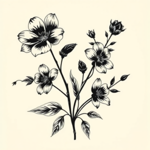 Blackwork Botanical Tattoo