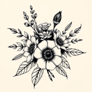 Blackwork Bouquet Tattoo
