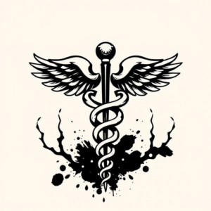 Blackwork Caduceus Tattoo