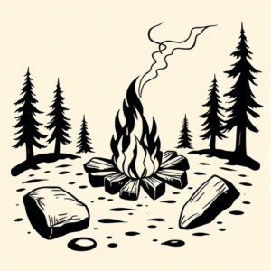 Blackwork Campfire Tattoo