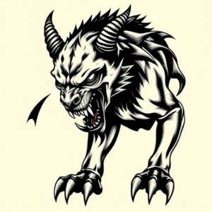 Blackwork Cerberus Tattoo